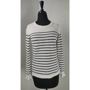 Lilly Pulitzer Navy Striped White Chenille Calloway Ruffled Cuff Sweater Size‎ S